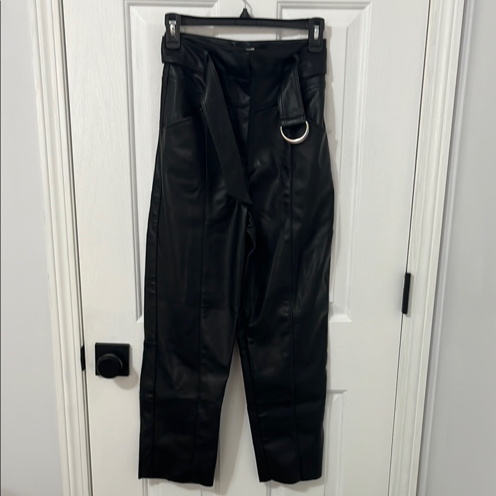 H&M Black Leather Look Trousers with Belt